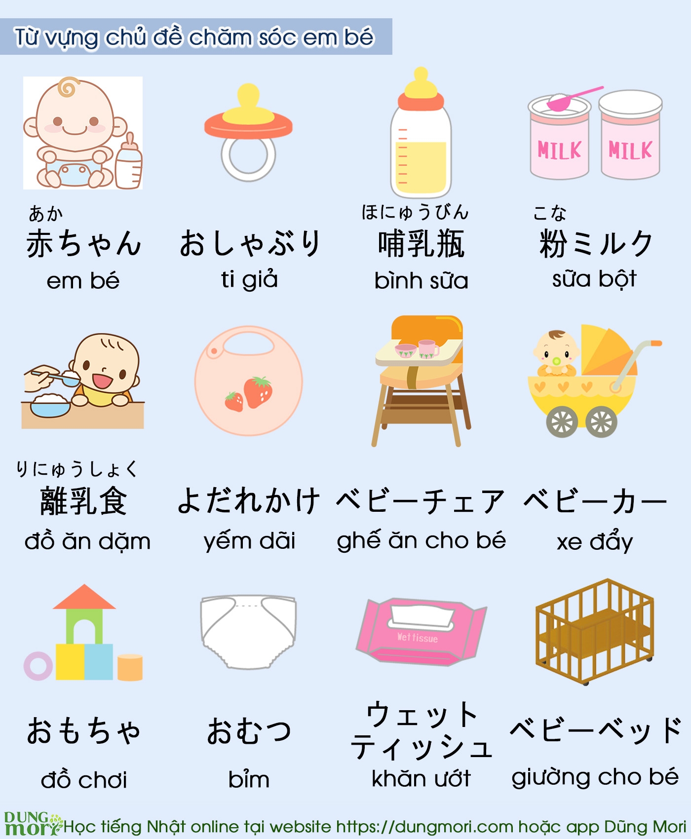 Từ vựng tiếng Nhật chủ đề chăm sóc em bé