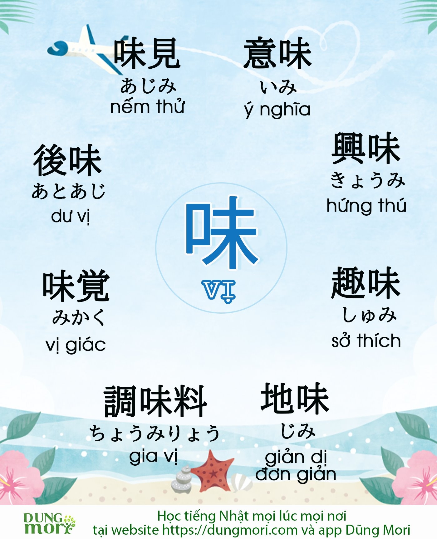 Một số từ vựng tiếng Nhật liên quan đến Chữ Vị 味