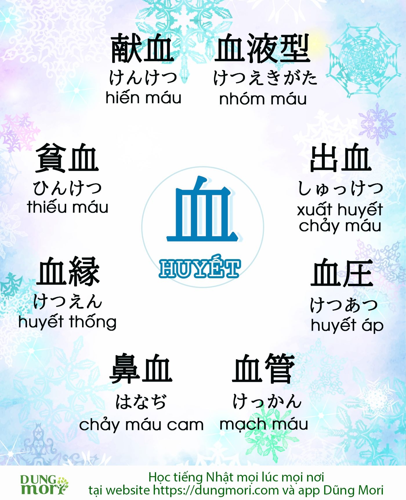 Một số từ vựng tiếng Nhật liên quan đến Chữ Huyết 血