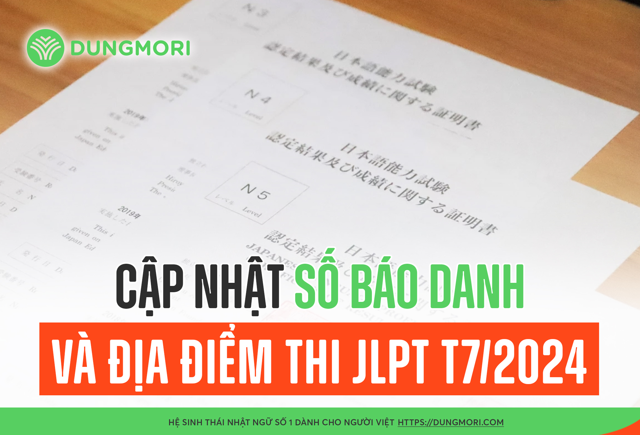 Dungmori Cập nhật số báo danh, phòng thi và địa điểm thi JLPT T7/2024