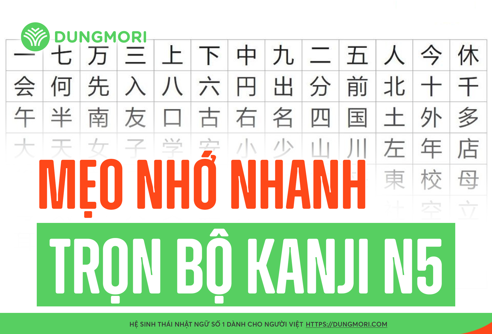 Mẹo nhớ nhanh trọn bộ Kanji N5